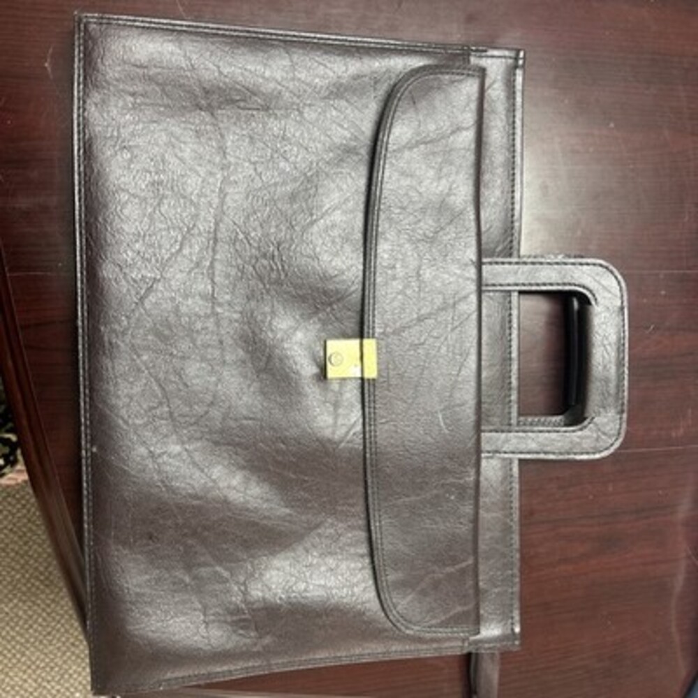 Vintage Brown Leather Briefcase with Gold Lock 16in x 11in